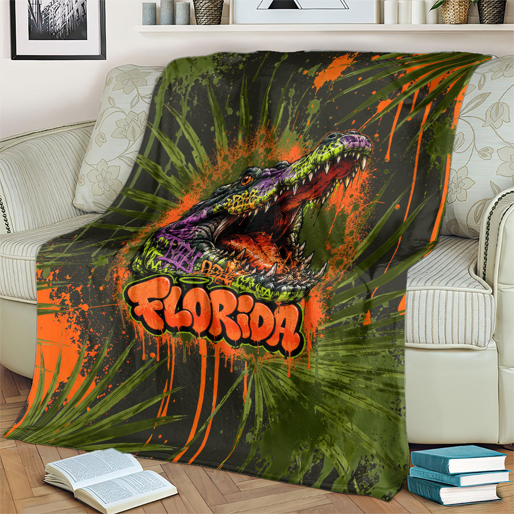 Florida Alligator Airboat Blanket Everglade Swamp Life Graffiti Splatter Artwork