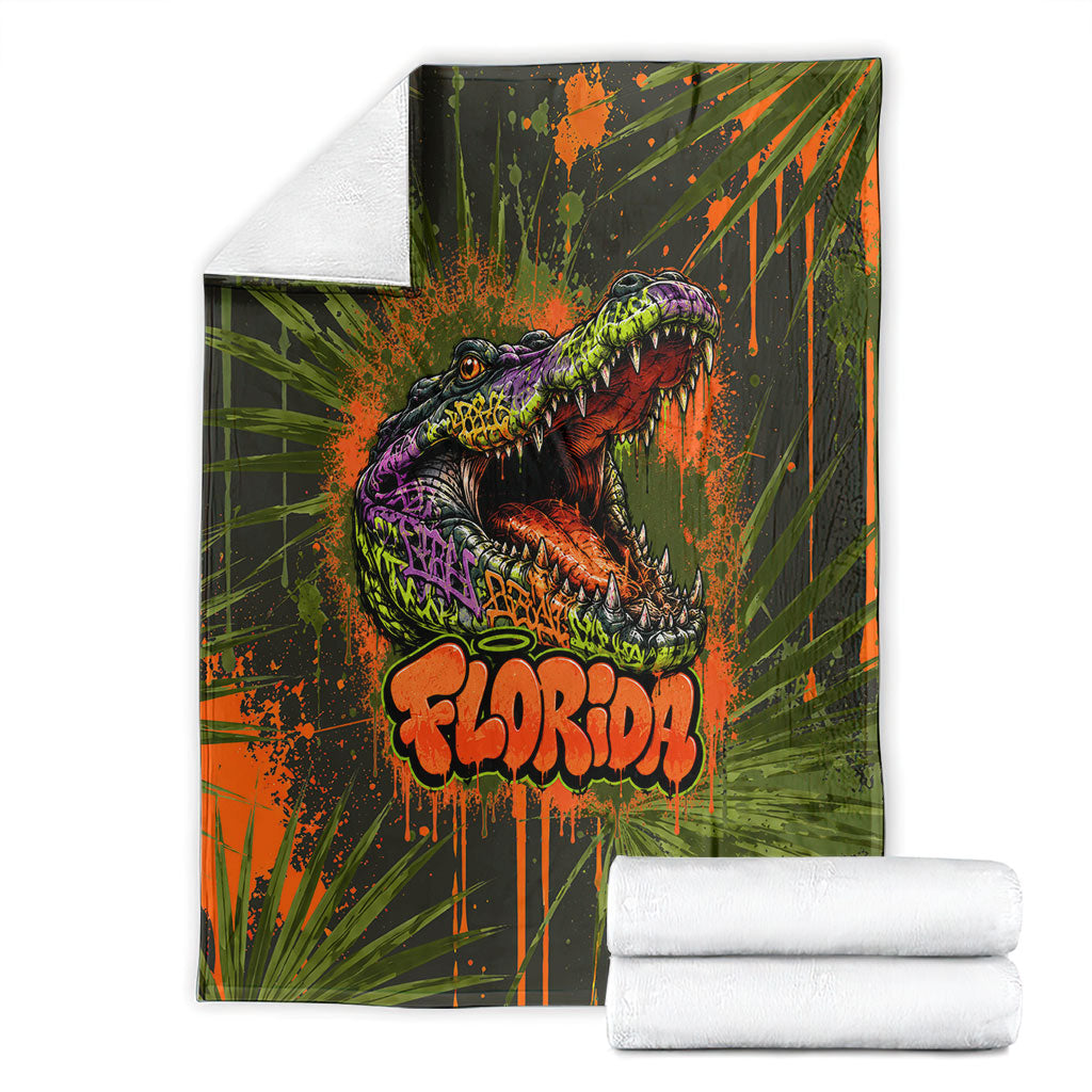 Florida Alligator Airboat Blanket Everglade Swamp Life Graffiti Splatter Artwork
