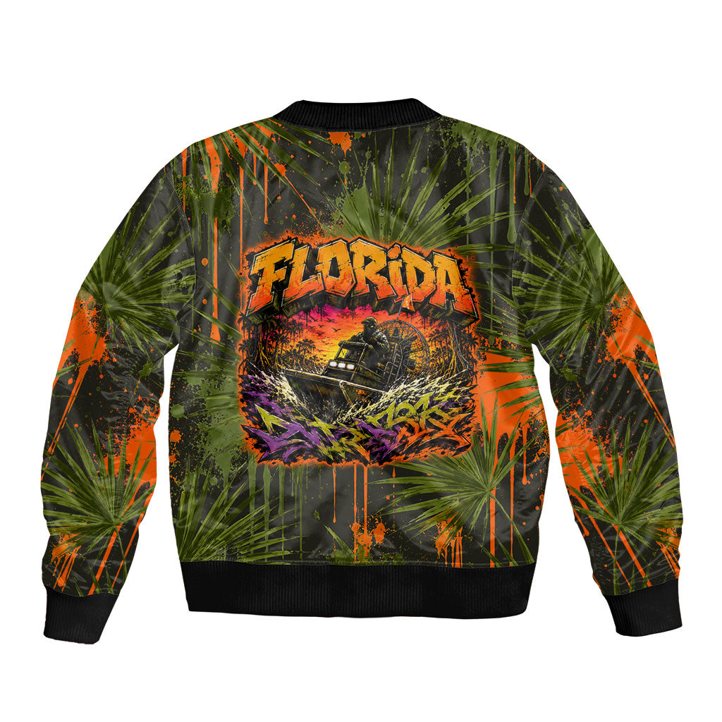 Florida Alligator Airboat Bomber Jacket Everglade Swamp Life Graffiti Splatter Artwork
