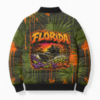 Florida Alligator Airboat Bomber Puffer Jacket Everglade Swamp Life Graffiti Splatter Artwork