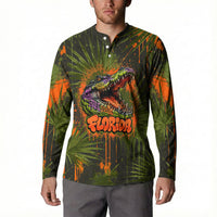 Florida Alligator Airboat Button Sweatshirt Everglade Swamp Life Graffiti Splatter Artwork
