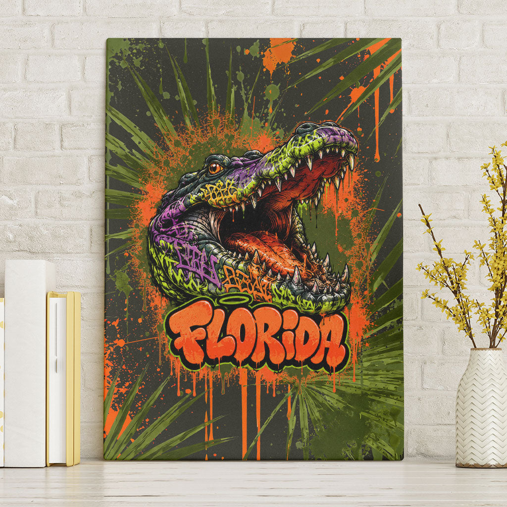 Florida Alligator Airboat Canvas Wall Art Everglade Swamp Life Graffiti Splatter Artwork