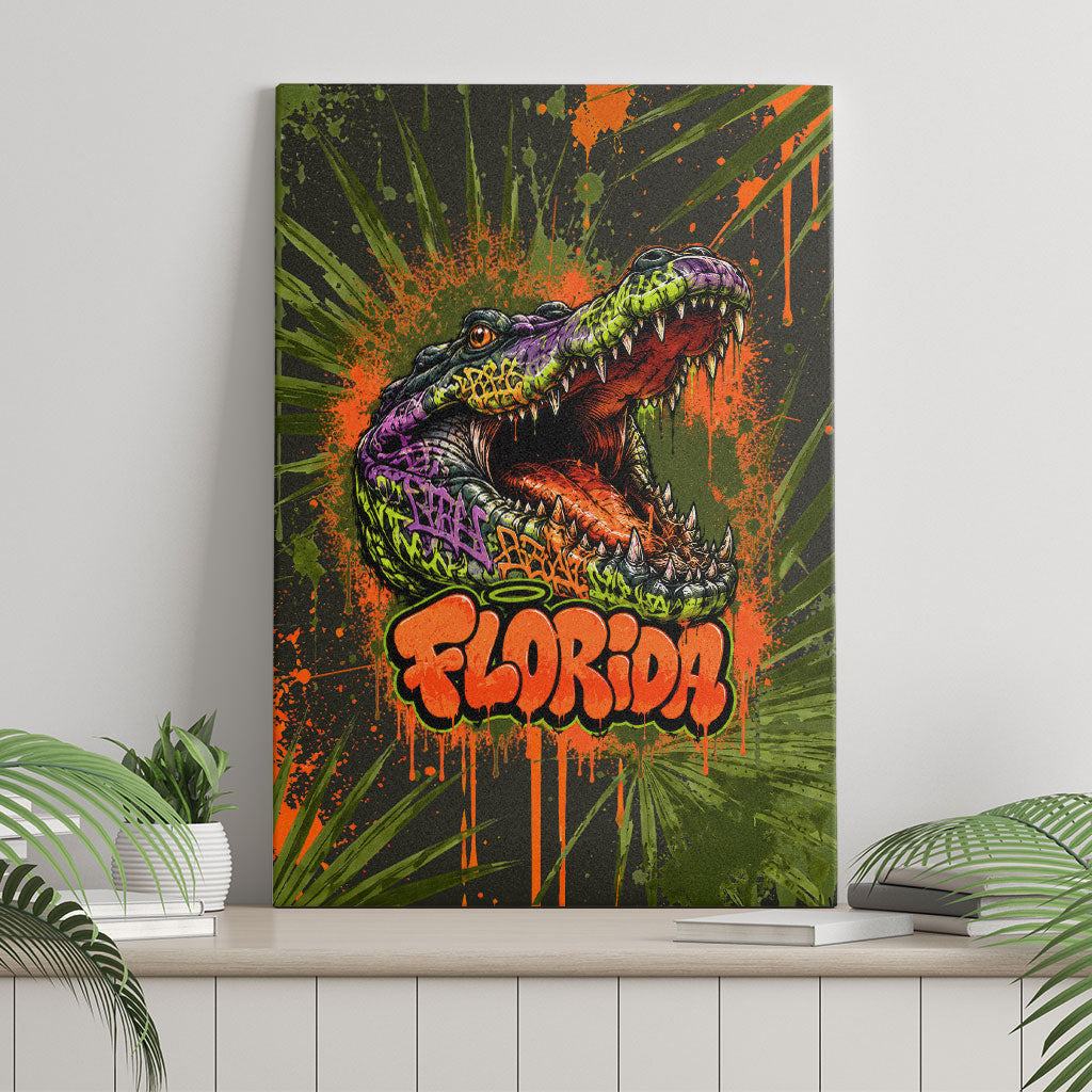 Florida Alligator Airboat Canvas Wall Art Everglade Swamp Life Graffiti Splatter Artwork