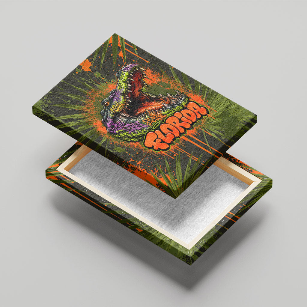 Florida Alligator Airboat Canvas Wall Art Everglade Swamp Life Graffiti Splatter Artwork
