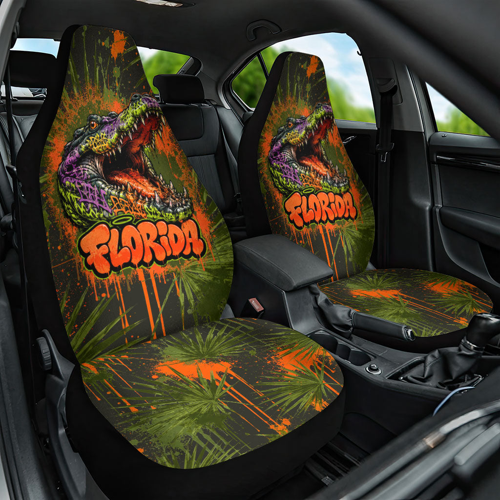 Florida Alligator Airboat Car Seat Cover Everglade Swamp Life Graffiti Splatter Artwork