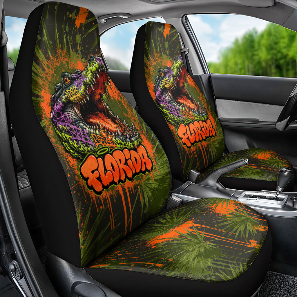 Florida Alligator Airboat Car Seat Cover Everglade Swamp Life Graffiti Splatter Artwork