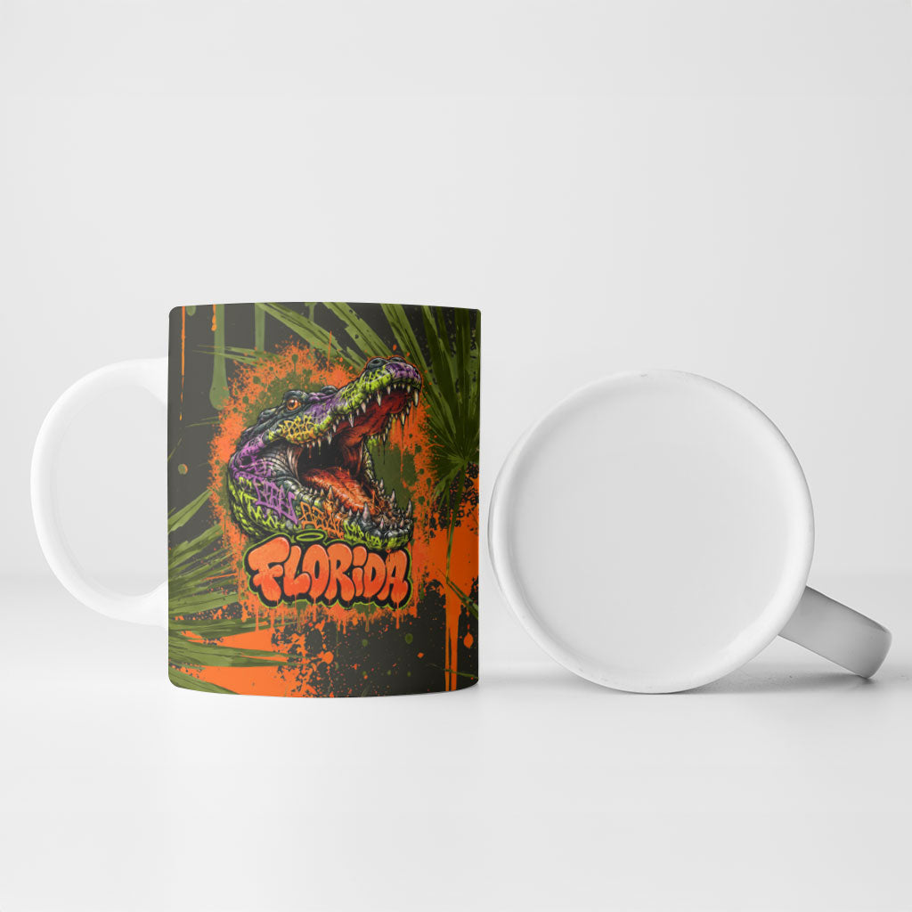 Florida Alligator Airboat Ceramic Mug Everglade Swamp Life Graffiti Splatter Artwork