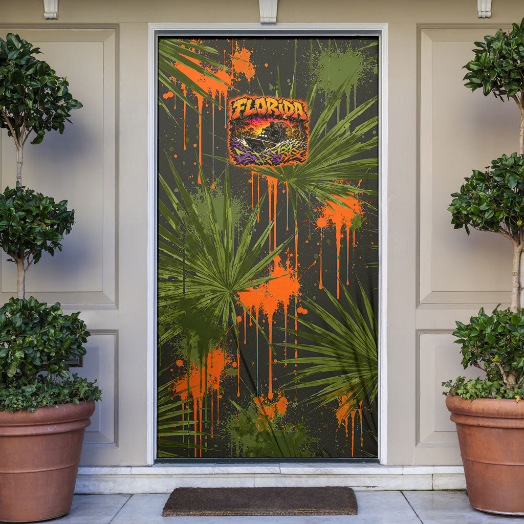 Florida Alligator Airboat Door Cover Everglade Swamp Life Graffiti Splatter Artwork