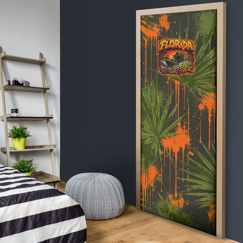 Florida Alligator Airboat Door Cover Everglade Swamp Life Graffiti Splatter Artwork