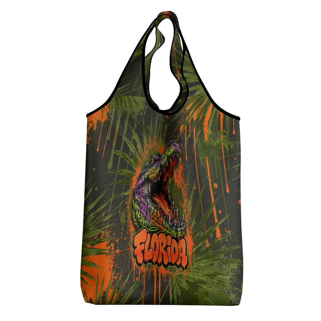 Florida Alligator Airboat Grocery Bag Everglade Swamp Life Graffiti Splatter Artwork