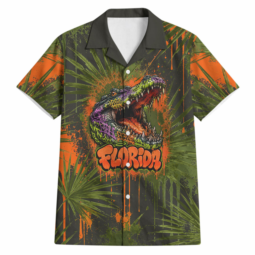 Florida Alligator Airboat Hawaiian Shirt Everglade Swamp Life Graffiti Splatter Artwork