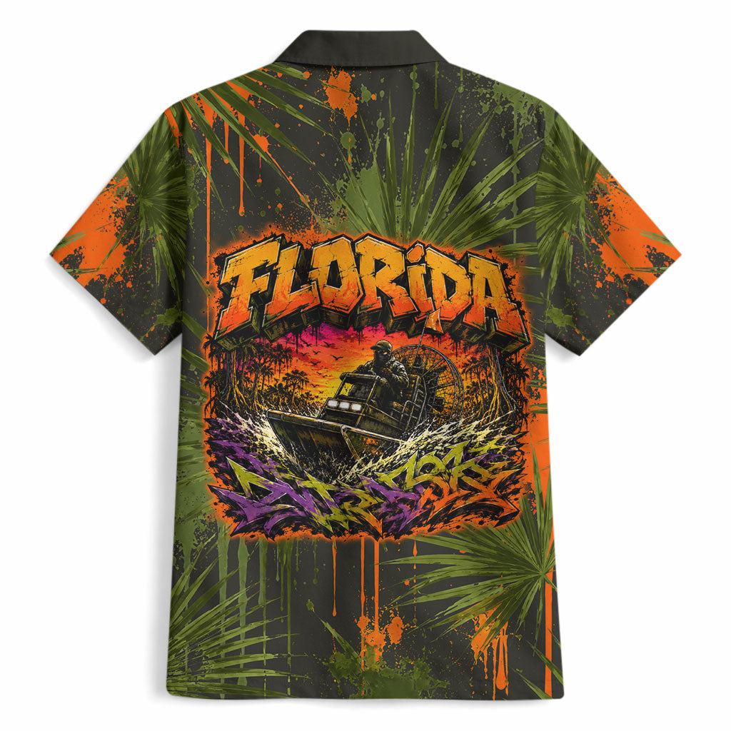 Florida Alligator Airboat Hawaiian Shirt Everglade Swamp Life Graffiti Splatter Artwork