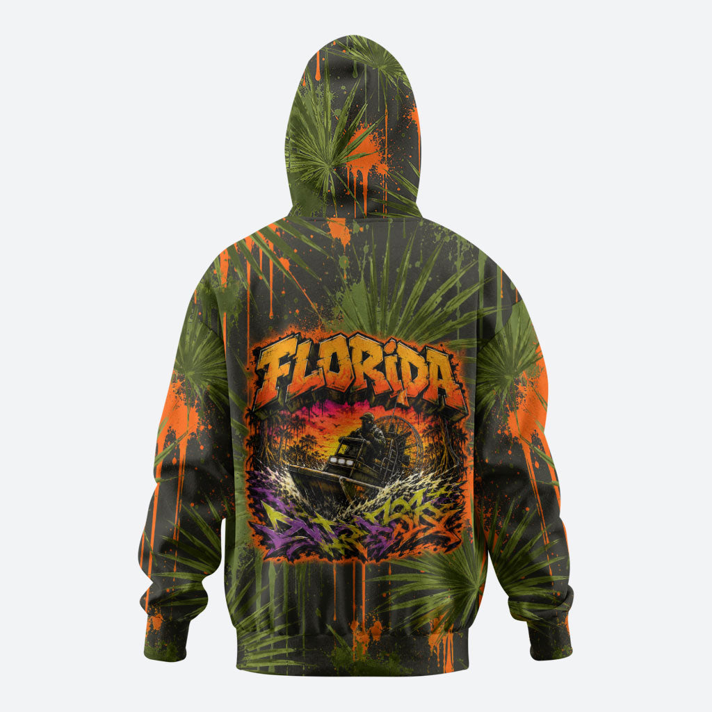 Florida Alligator Airboat Hoodie Everglade Swamp Life Graffiti Splatter Artwork
