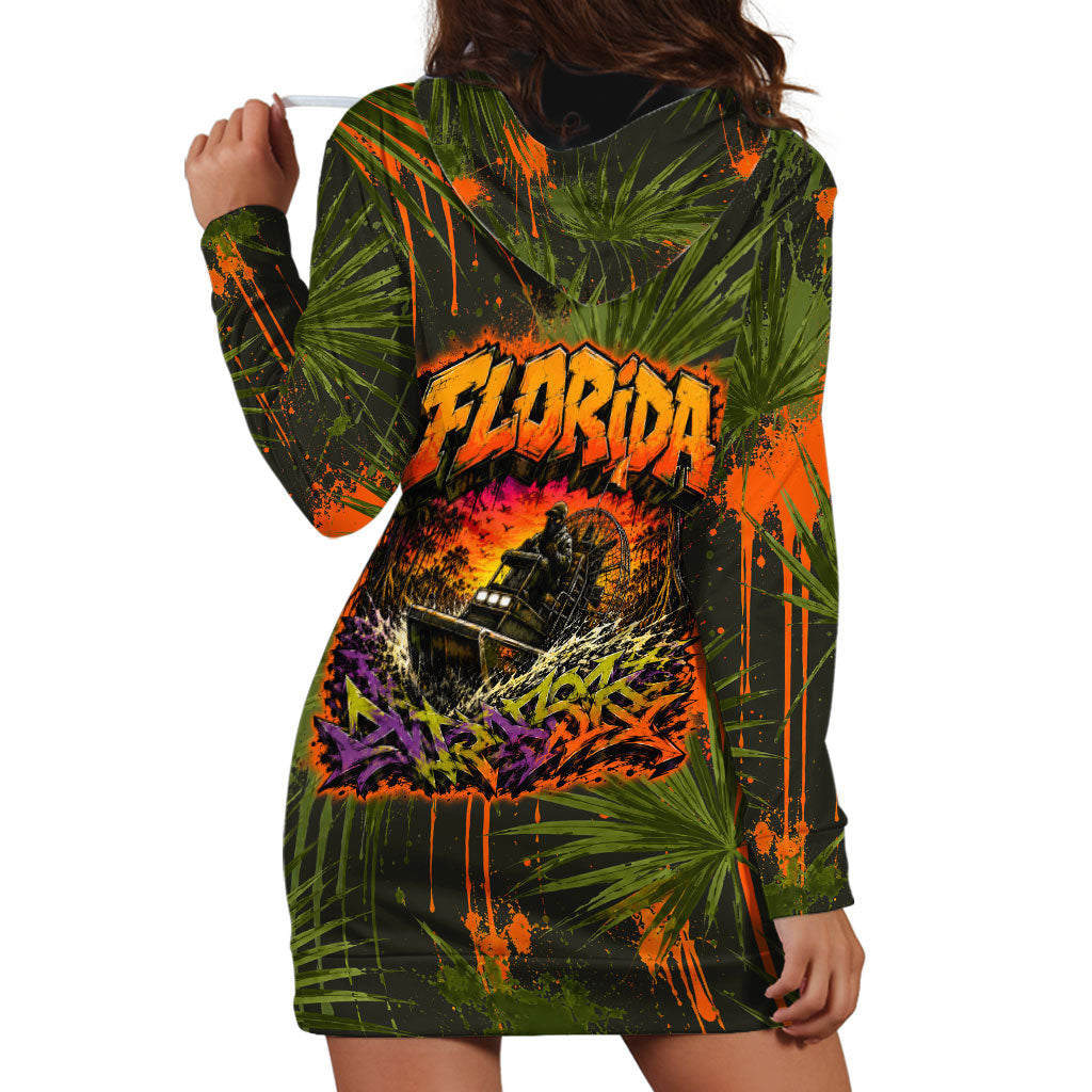Florida Alligator Airboat Hoodie Dress Everglade Swamp Life Graffiti Splatter Artwork
