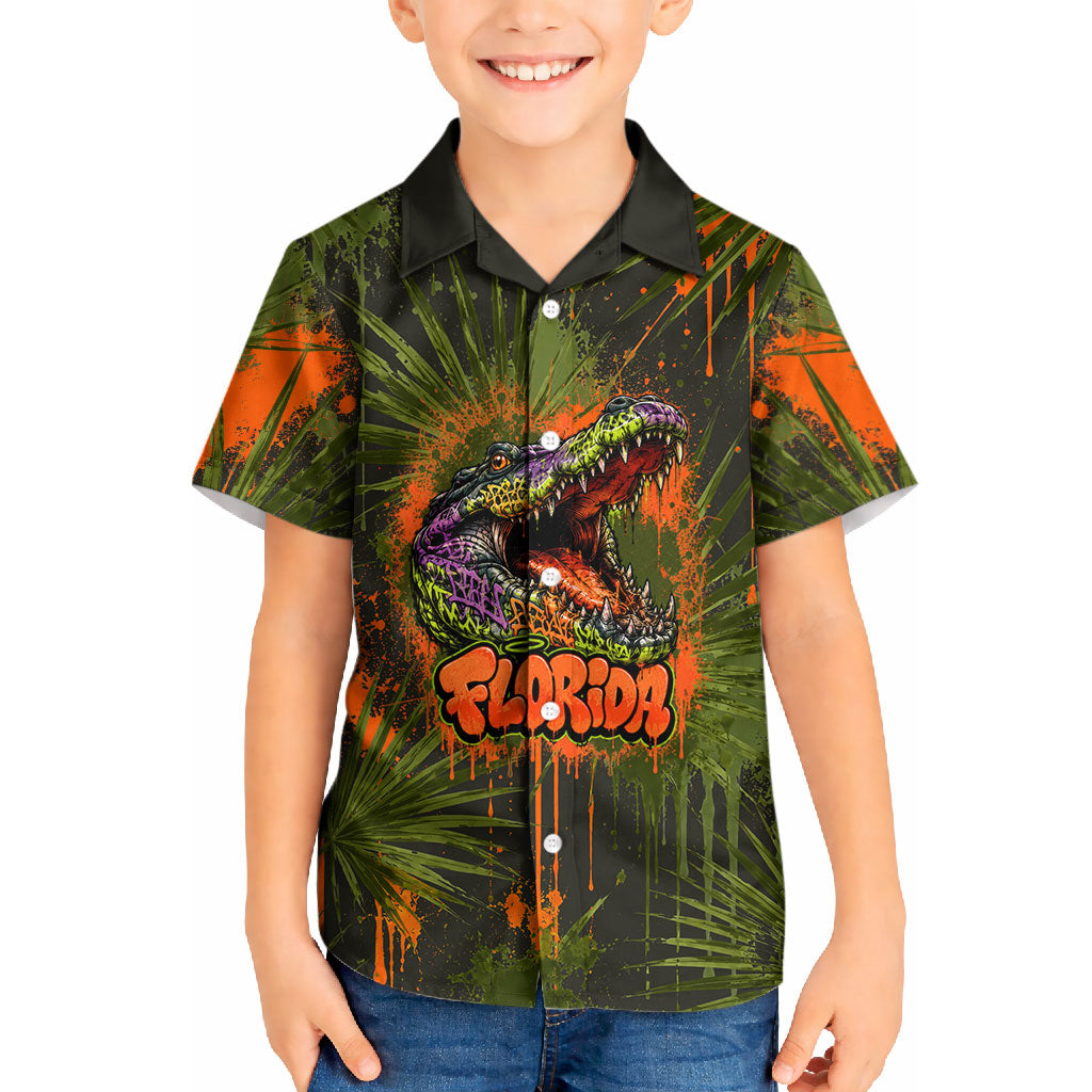 Florida Alligator Airboat Kid Hawaiian Shirt Everglade Swamp Life Graffiti Splatter Artwork