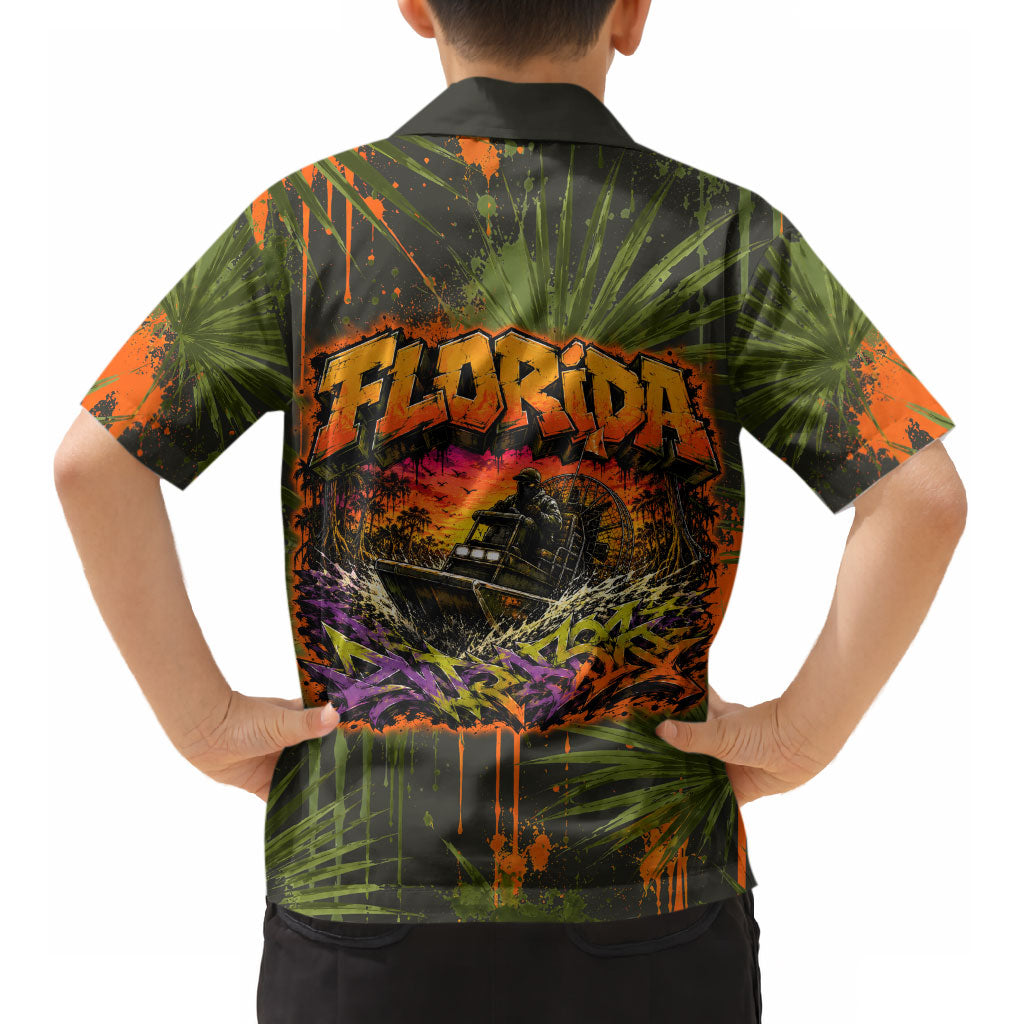 Florida Alligator Airboat Kid Hawaiian Shirt Everglade Swamp Life Graffiti Splatter Artwork