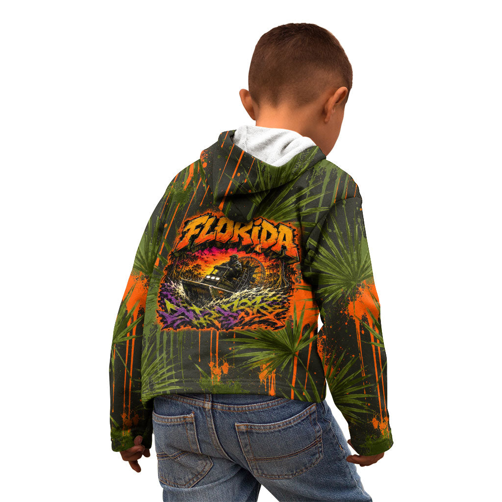 Florida Alligator Airboat Kid Hoodie Everglade Swamp Life Graffiti Splatter Artwork