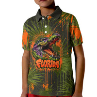 Florida Alligator Airboat Kid Polo Shirt Everglade Swamp Life Graffiti Splatter Artwork