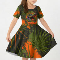Florida Alligator Airboat Kid Short Sleeve Dress Everglade Swamp Life Graffiti Splatter Artwork