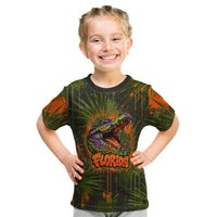 Florida Alligator Airboat Kid T Shirt Everglade Swamp Life Graffiti Splatter Artwork