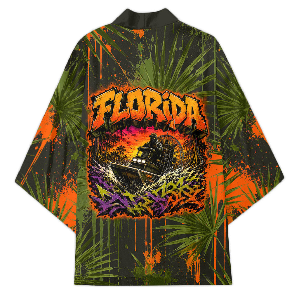 Florida Alligator Airboat Kimono Everglade Swamp Life Graffiti Splatter Artwork