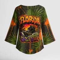 Florida Alligator Airboat Kimono Sleeve Blouse Everglade Swamp Life Graffiti Splatter Artwork