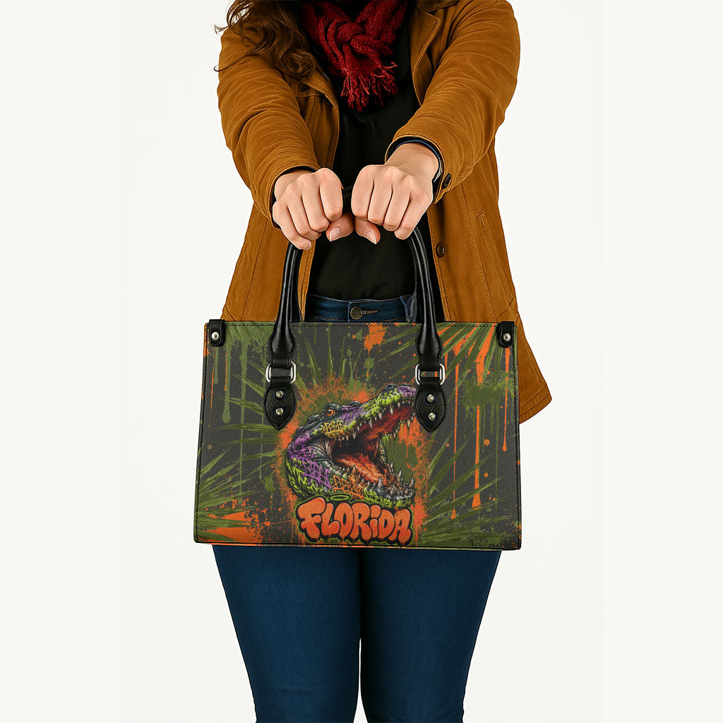 Florida Alligator Airboat Leather Bag Everglade Swamp Life Graffiti Splatter Artwork
