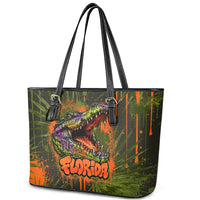Florida Alligator Airboat Leather Tote Bag Everglade Swamp Life Graffiti Splatter Artwork