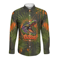 Florida Alligator Airboat Long Sleeve Button Shirt Everglade Swamp Life Graffiti Splatter Artwork