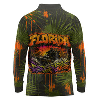 Florida Alligator Airboat Long Sleeve Polo Shirt Everglade Swamp Life Graffiti Splatter Artwork