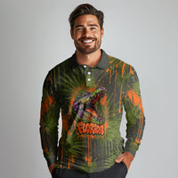 Florida Alligator Airboat Long Sleeve Polo Shirt Everglade Swamp Life Graffiti Splatter Artwork
