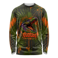Florida Alligator Airboat Long Sleeve Shirt Everglade Swamp Life Graffiti Splatter Artwork