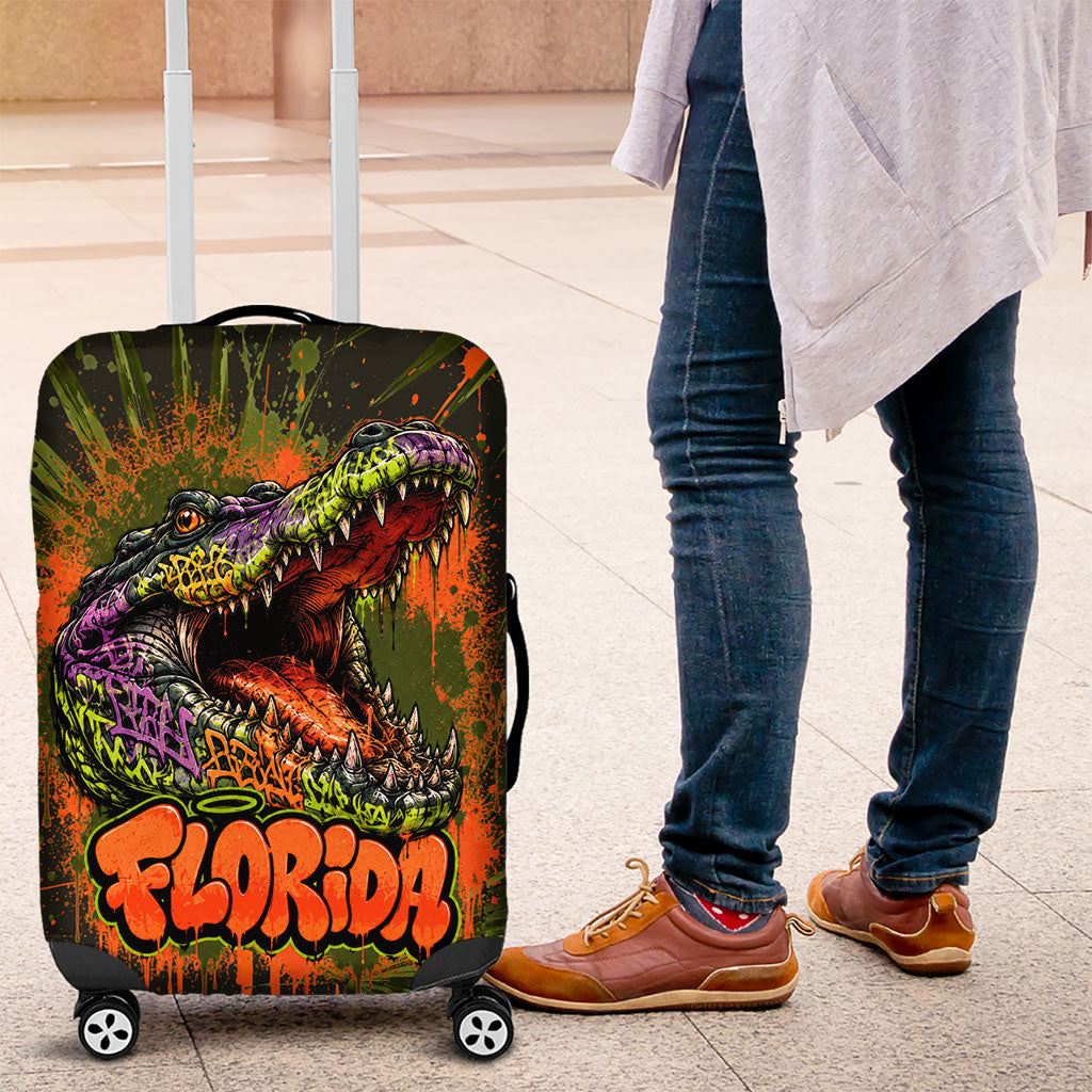 Florida Alligator Airboat Luggage Cover Everglade Swamp Life Graffiti Splatter Artwork