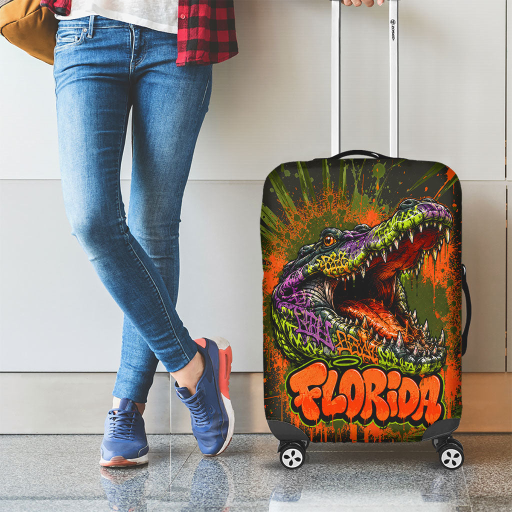 Florida Alligator Airboat Luggage Cover Everglade Swamp Life Graffiti Splatter Artwork