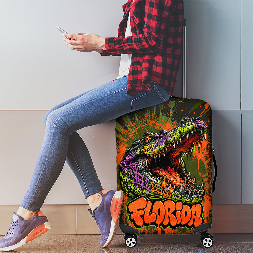 Florida Alligator Airboat Luggage Cover Everglade Swamp Life Graffiti Splatter Artwork