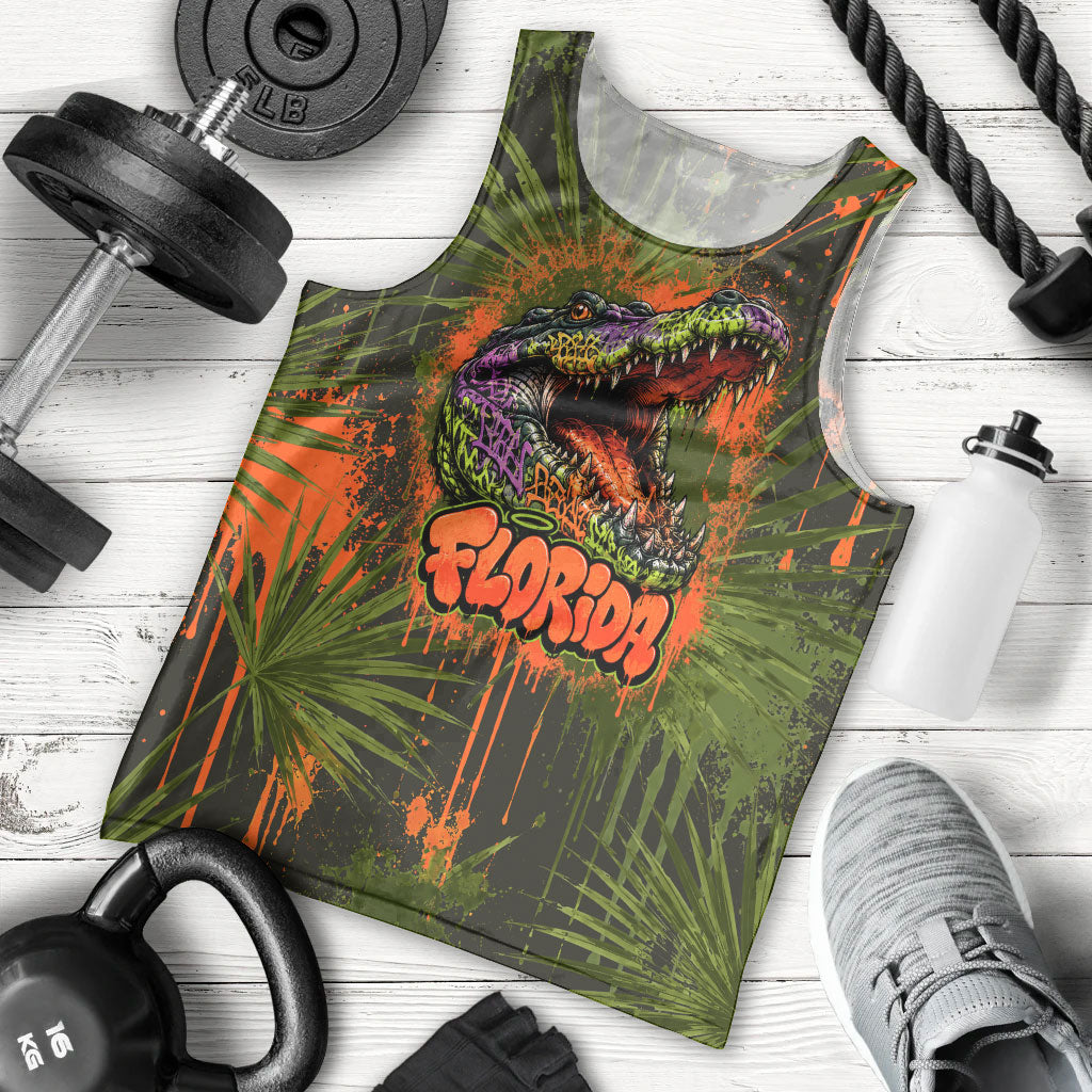 Florida Alligator Airboat Men Tank Top Everglade Swamp Life Graffiti Splatter Artwork