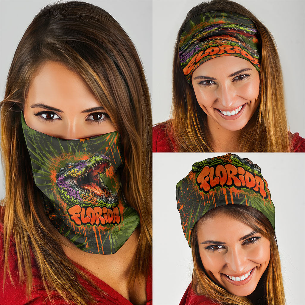 Florida Alligator Airboat Neck Gaiter Everglade Swamp Life Graffiti Splatter Artwork