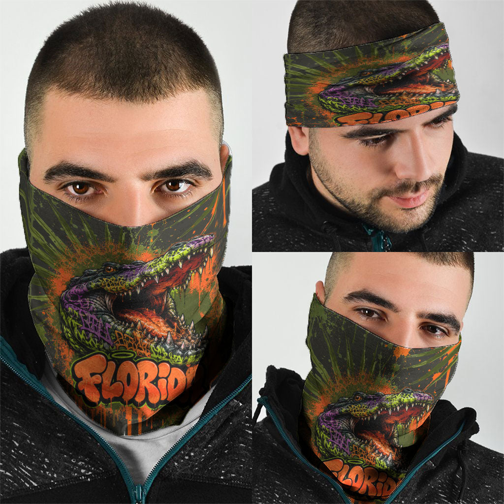 Florida Alligator Airboat Neck Gaiter Everglade Swamp Life Graffiti Splatter Artwork