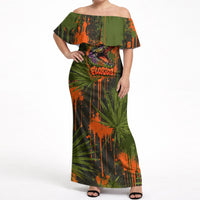 Florida Alligator Airboat Off Shoulder Maxi Dress Everglade Swamp Life Graffiti Splatter Artwork