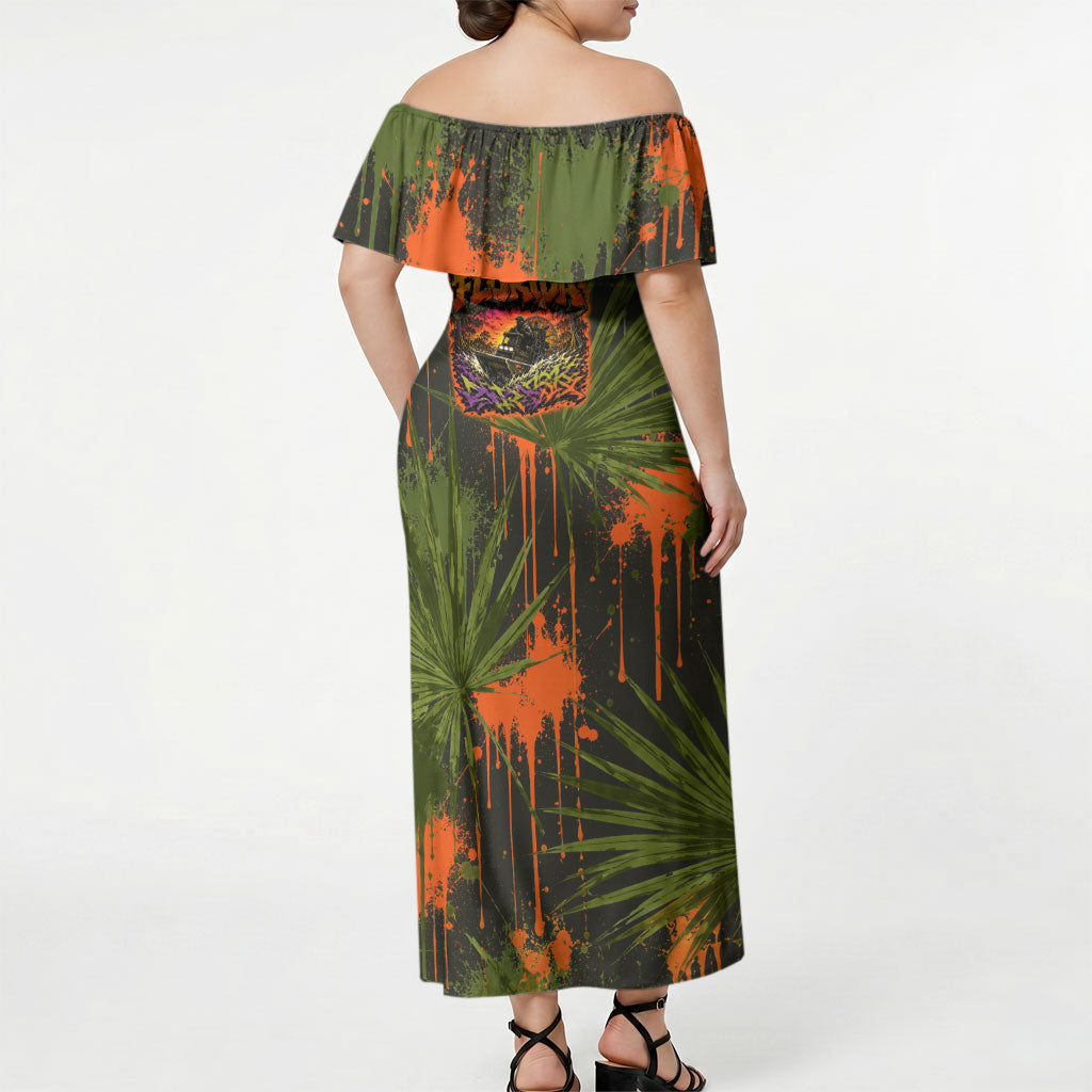 Florida Alligator Airboat Off Shoulder Maxi Dress Everglade Swamp Life Graffiti Splatter Artwork