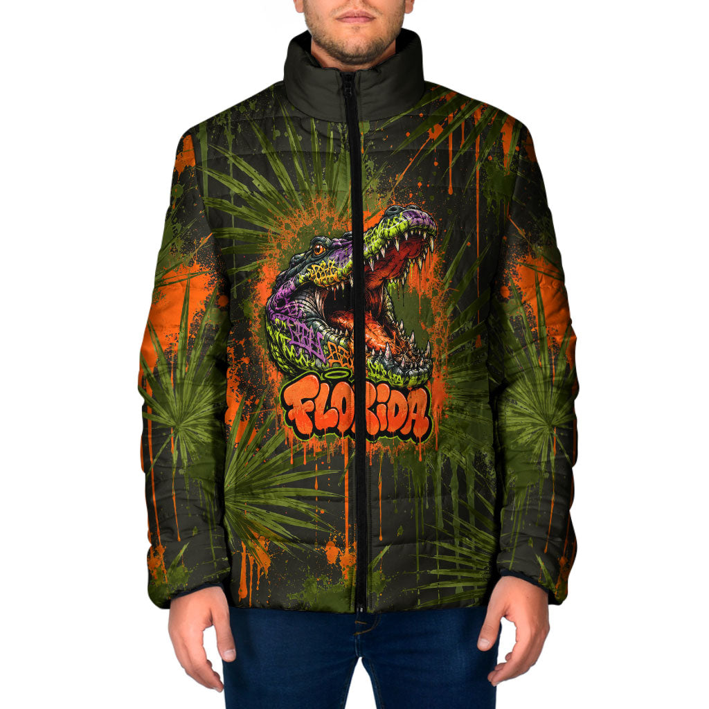 Florida Alligator Airboat Padded Jacket Everglade Swamp Life Graffiti Splatter Artwork