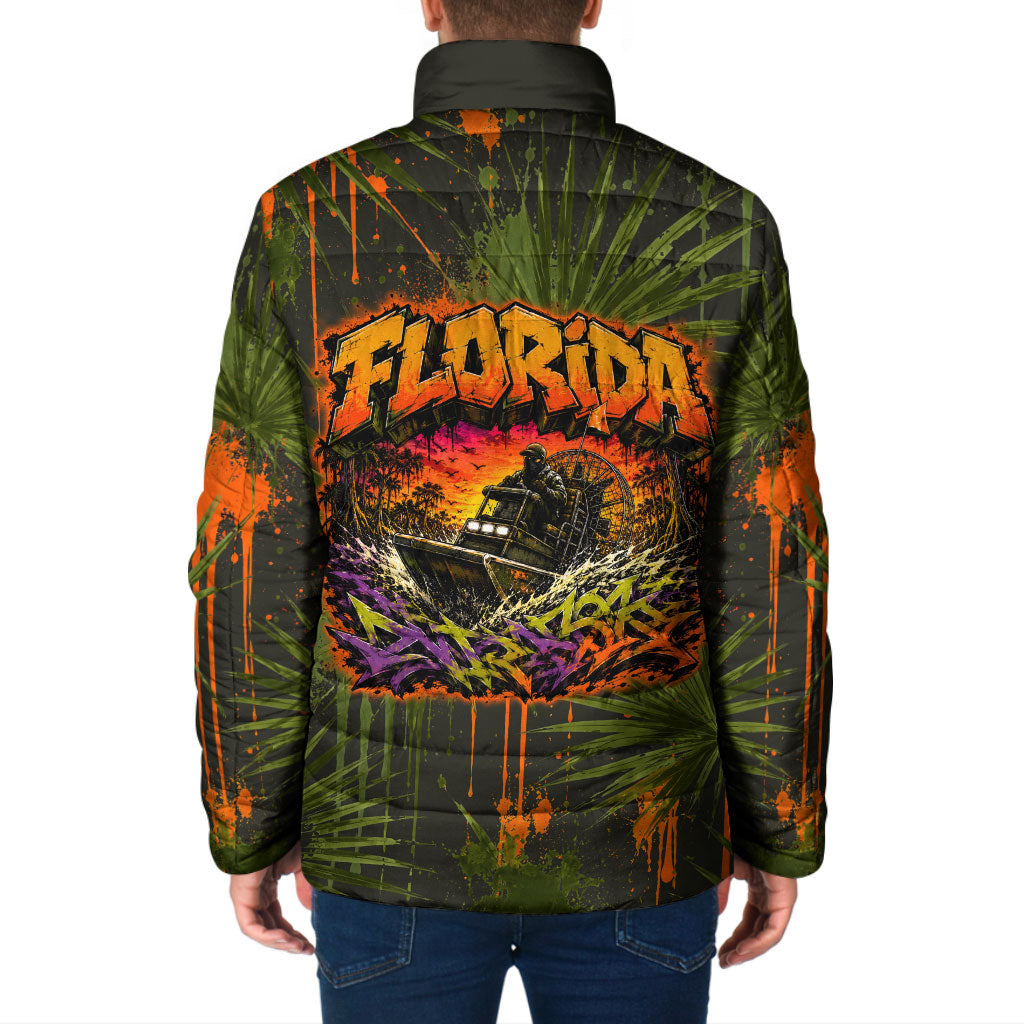 Florida Alligator Airboat Padded Jacket Everglade Swamp Life Graffiti Splatter Artwork