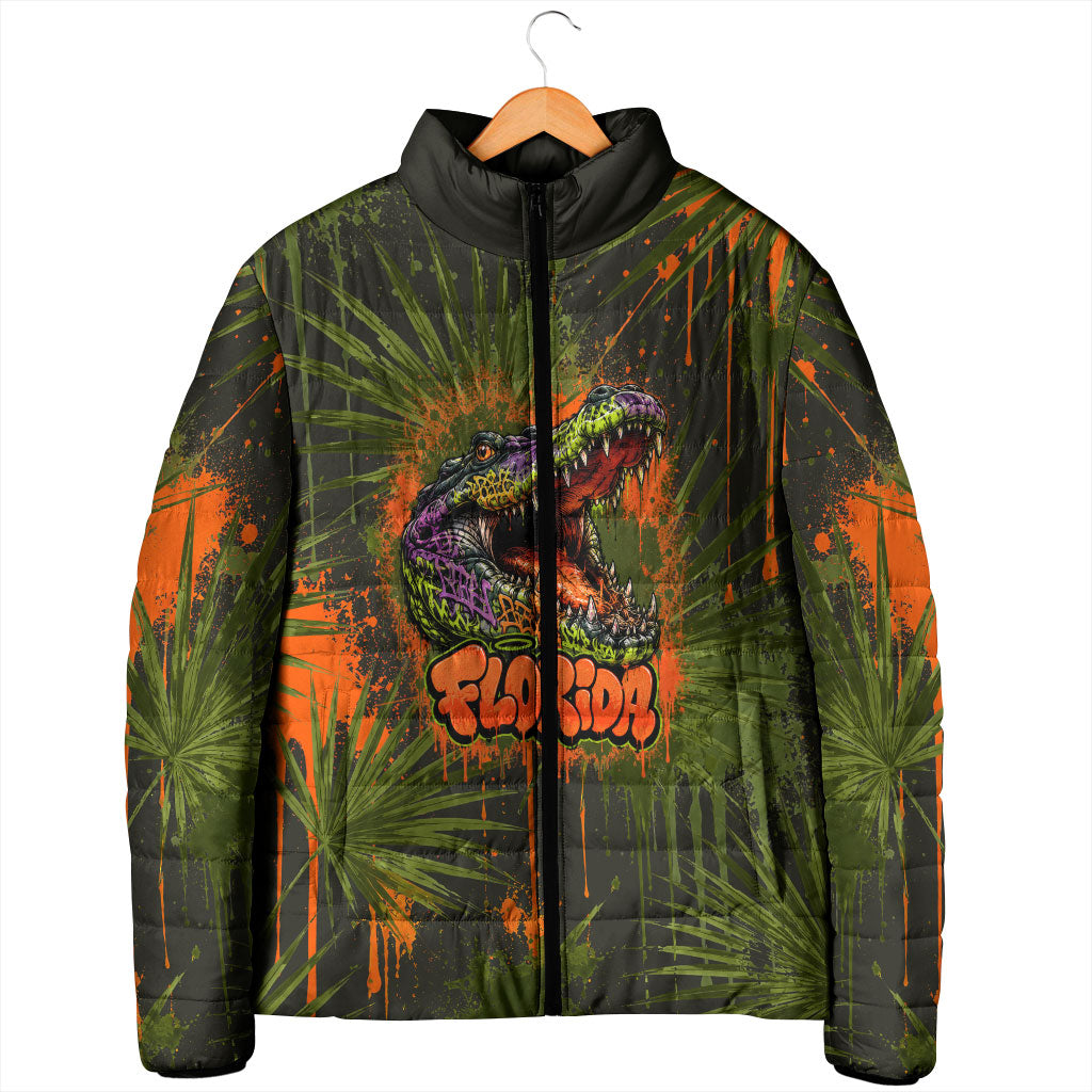 Florida Alligator Airboat Padded Jacket Everglade Swamp Life Graffiti Splatter Artwork