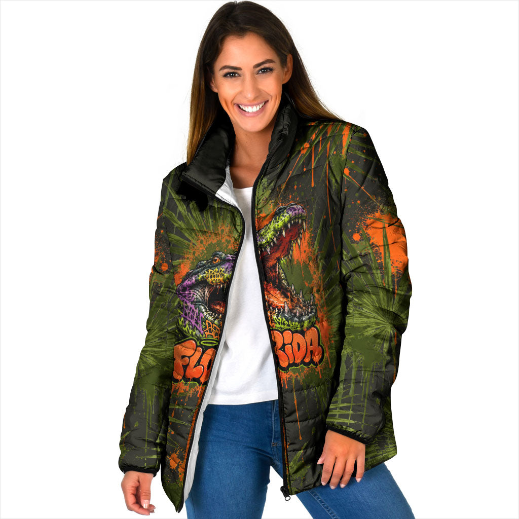 Florida Alligator Airboat Padded Jacket Everglade Swamp Life Graffiti Splatter Artwork