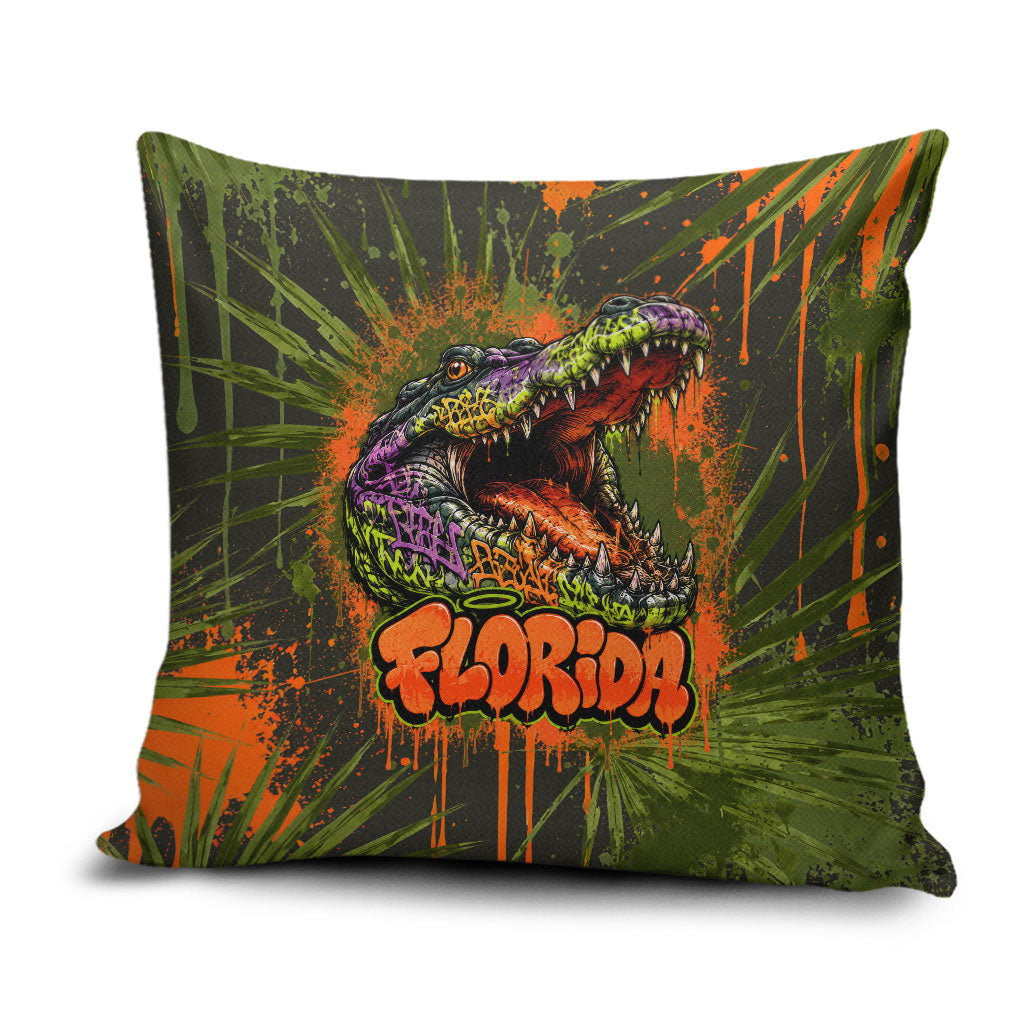 Florida Alligator Airboat Pillow Cover Everglade Swamp Life Graffiti Splatter Artwork