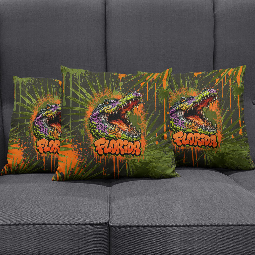 Florida Alligator Airboat Pillow Cover Everglade Swamp Life Graffiti Splatter Artwork