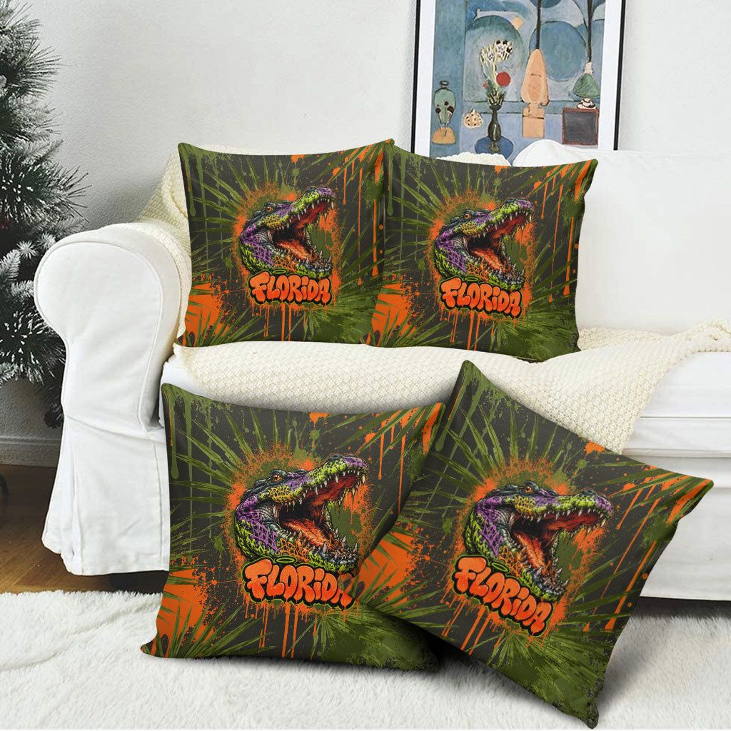 Florida Alligator Airboat Pillow Cover Everglade Swamp Life Graffiti Splatter Artwork