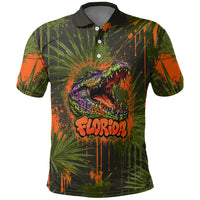 Florida Alligator Airboat Polo Shirt Everglade Swamp Life Graffiti Splatter Artwork