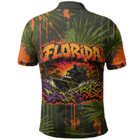 Florida Alligator Airboat Polo Shirt Everglade Swamp Life Graffiti Splatter Artwork
