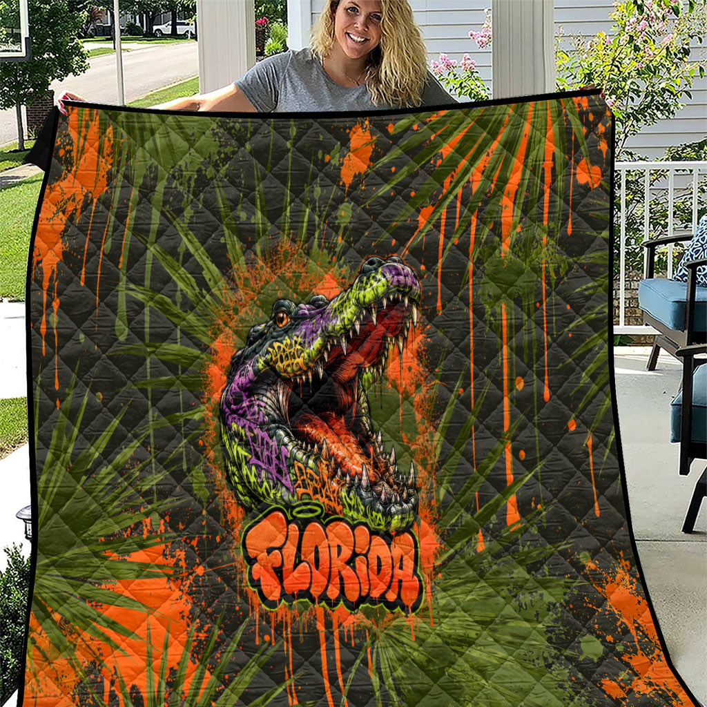 Florida Alligator Airboat Quilt Everglade Swamp Life Graffiti Splatter Artwork